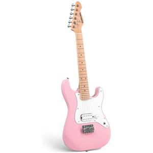 SONICAKE Chitarra Elettrica per Bambini 30, Corpo in Legno Massello con Pickup Humbucker, Manico e Tastiera in Legno Monopezzo, Chitarra Junior QGT-50 (Rosa)