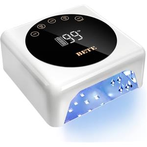 BETE Lampada per unghie a LED senza fili, UV ricaricabile da 78 W, con sensore a infrarossi e display LCD, asciuga unghie portatile con 5 impostazioni di timeout (Bianco)