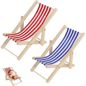 HABNI Sedia da Spiaggia in Miniatura in Legno,Mini Sedia Pieghevole per Casa delle Bambole,Sedia a Sdraio per Casa Delle Bambole,Mini Sedia da Spiaggia,per Mobili Mini Accessori da Giardino (2 Pezzi)