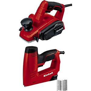 Einhell Tc-Pl 750 Pialletto Elettrico (Tensione 220-240 V, Potenza 750 W, Giri Min. 17000, Largh. Pialla 82 Mm, Profondità Asportazione 2 Mm, Rosso & TC-EN 20 E Graffettatrice elettrica