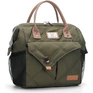 Lekesky Borsa Termica Porta Pranzo Donna 11L, Borsa Frigo Morbida Isolata, Borsa Pranzo Multifunzionale Portatile, Ampia Aperta Impermeabile Lunch Bag Ufficio Scuola Picnic Lavoro, Verde Trapuntato
