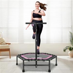 ONETWOFIT 107/114cm trampolino a rimbalzo per adulti, mini trampolino silenzioso per esercizi indoor, trampoline fitness con rimbalzo bungee (rosa-114cm)
