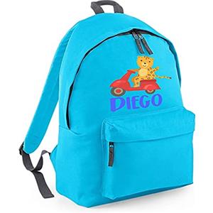 Fupies Zaino in poliestere 600D personalizzato con nome leopardo sulla moto, Azzurro