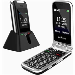 artfone C10 Telefono Cellulare per Anziani丨GSM Flip Telefoni Cellulari con Tasti Grandi丨2.4"+1.77" Doppia Display丨Funzione SOS丨Doppia SIM丨Chiamata Rapida丨Batteria da 1300 mAh丨Base di Ricarica - Nero