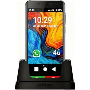 artfone SMART_500 4G Smartphone Anziani Icone Grandi丨Display HD 5 pollici丨Pulsante SOS丨Android 12丨Fotocamera posteriore 13MP丨Batteria 2800mAh丨WI-FI丨GPS丨Cellulare per anziani con Whatsapp - Nero