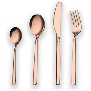 Berglander Set 24 posate in titanio placcato oro rosa, set di posate in rame da 24 pezzi, set di posate in rame color argento, servizio per 6 (rame lucido)