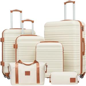 COOLIFE Set di Valigie Rigida 6 Pezzi, Set Valigie con Borsone da Viaggio Espandibile Palestra e Borsa da Toilette, Valigia con 4 Rotelle Girevoli360°e TSA Serratura