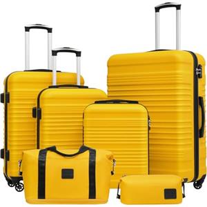 COOLIFE Set di Valigie Rigida 6 Pezzi, Set Valigie con Borsone da Viaggio Espandibile Palestra e Borsa da Toilette, Valigia con 4 Rotelle Girevoli360°e TSA Serratura