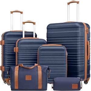 COOLIFE Set di Valigie Rigida 6 Pezzi, Set Valigie con Borsone da Viaggio Espandibile Palestra e Borsa da Toilette, Valigia con 4 Rotelle Girevoli360°e TSA Serratura