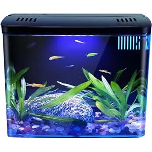 Odoukey Piccolo Bosco di Pesce 1, 3 galloni, Acquario Trasparente con Filtro a 3 Strati e Luce a LED, Serbatoio del Desktop Auto -Pulizia per Betta, gamberi, Pesce Rosso, Nero