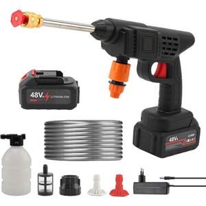 Jenmayt Idropulitrice a Batteria,48V 1200mAh,Idropulitrice Portatile,60 bar Pulitore ad Alta Pressione Senza Fili,con 2 Ugello,Tubo da 5M,per Auto, Giardino, Pavimenti e Esterni