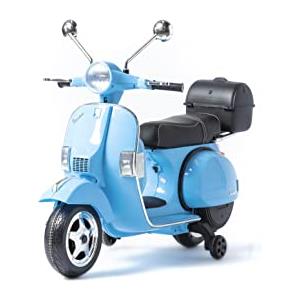 ATAA Vespa classica PX 150 Ufficiale 12v Licenza Piaggio - Blu - Moto elettrica per bambini fino a 7 anni. Batteria 12v con delle ruote removibili