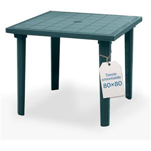 Tomaino - Tavolo Da Giardino In Plastica Quadrato - Tavolo Plastica Esterno per 4 Posti con Gambe Smontabili e Foro per Ombrellone - Tavolino da Esterno Verde