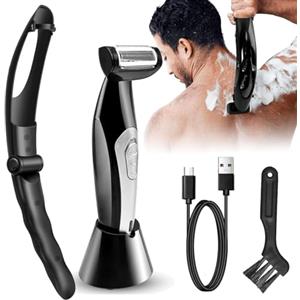 Pipihome Rasoio Schiena Uomo, Depilatore per i Peli della Schiena e del Corpo, Impugnatura Ergonomica, Rasoio Elettrico Corpo Uomo, USB Ricarica Pieghevole Rasoio, per Rasatura Da Bagnato O Da Asciutto (A)
