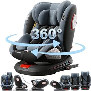 Doraystar Seggiolini Auto Girevoli a 360°: Seggiolini Reclinabili con Poggiatesta Regolabile e Cintura di Sicurezza a 5 Punti, Isofix, Gruppi 0/1/2/3, 0-36 Kg, Certificati ECE R129 (Grey)