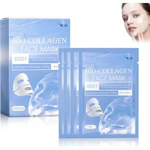 MSFANGHU 4 Pezzi Maschera Collagene Viso,Maschere Viso Idratante Profonda,Anti-rughe,Maschera Anti-invecchiamento e Minimizzazione dei Pori,Mirato Alla Pelle Secca,Opaca e Non Compatta