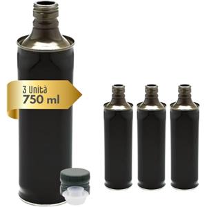 acquaverde | 3 Bottiglie in Latta per Olio di Oliva, Contenitore Alimentare da 750 Ml, con Tappo a Vite e Salvagoccia Prefilettato