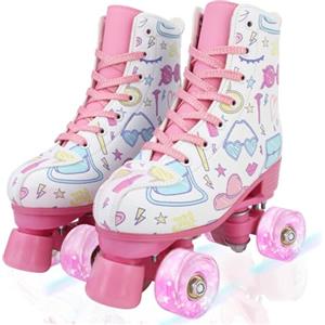 Shilanmei Pattini a rotelle da donna, in pelle PU, a doppia fila, pattini a rotelle, per interni ed esterni, per principianti (bianco, EUR 41-27 - UK10)