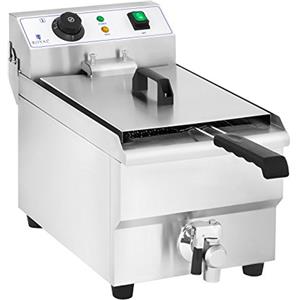 Royal Catering RCEF 10EH-1 Friggitrice Professionale Friggitrice Elettrica (3600 W, 230 V, 60-200 °C, 10 litri, 3 kg, Acciaio inox, Rubinetto di scarico)