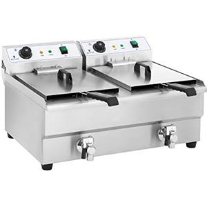 Royal Catering RCEF 16DH-1 Friggitrice Professionale Friggitrice Elettrica Doppia (2 x 3200 W, 230 V, 200 °C, 2 x 16 litri per cestello, Acciaio inox, 2 valvole di scarico)