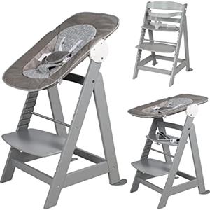 roba Seggiolone Evolutivo Born Up 2in1, Sdraietta Reclinabile miffy, Fodera Impermeabile, Altezza Regolabile, Robusto e Resistente, Ergonomico, dalla Nascita, Motivo Coniglietto, Legno Laccato Grigio