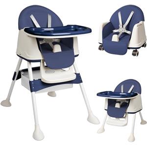 Kidsbuddy Seggiolone Pappa 4 in 1，Seggiolone Pappa Multifunzione per Bambini con Seduta/Poggiapiedi/Vassoio，Facile da Pulire e da Spostare，Seggiolone Pappa Evolutivo per Bambini da 0 Mesi Dino a 6 Blu