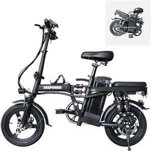 DEEPOWER Bicicletta elettrica pieghevole, 14 bicicletta elettrica, batteria rimovibile 48V 13Ah, motore 250W, freni a doppio disco, E-bike Per Pendolari Urbani (13Ah)