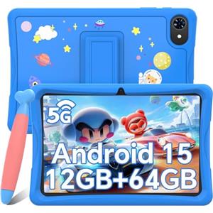 TABWEE Tablet per Bambini 10 Pollici, Tablets Android 15, 12 GB RAM + 64 GB ROM (2 TB TF), 5G WiFi, Bluetooth 5.0, 5000mAh, Controllo Genitori, Tablet Educativo per Bambini con Custodia EVE