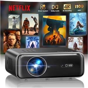 WiMiUS Proiettore [Netflix Ufficiale/Dolby/Autofocus] Smart Proiettore 4K Support, WiFi Bluetooth Videoproiettore Full HD 1080P Nativo Portatile con Auto Keystone/Zoom 50%/HDMI ARC/CEC per Home Cinema