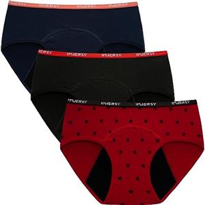 INNERSY Mutande Ciclo Mestruale Ragazza Slip Mestruali Adolescente Cotone Lavabili Pacco da 3 (12 Anni, Nero/Blu Navy/Rosso)
