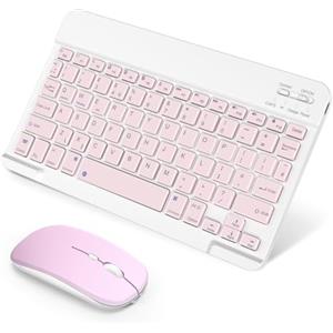 SOPPY Tastiera e mouse Bluetooth portatile, mini tastiera ricaricabile, tastiera wireless per iPad 9.7/iPad 10.2/iPad Air/Pro/Samsung Tab/Lenovo Tab/iOS/Android/Windows, layout UK (rosa)