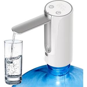PORFOYO Pompa elettrica a 3 livelli, ricaricabile tramite USB, pompa automatica per acqua potabile, portatile e pieghevole, campeggio e casa (bianco)