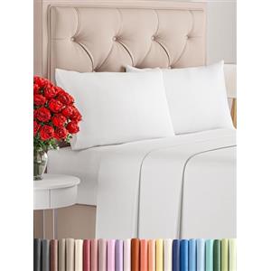 CGK Unlimited Set lenzuola matrimoniali 4 pezzi 150x200 cm - morbida microfibra spazzolata, traspirante e certificata OEKO-TEX - lenzuolo con angoli, lenzuolo piatto 270x260 e 2 federe 50x80Bianco