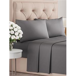 CGK Unlimited Set lenzuola matrimoniali 4 pezzi 150x200 cm - morbida microfibra spazzolata, traspirante e certificata OEKO-TEX - lenzuolo con angoli, lenzuolo piatto 270x260 e 2 federe 50x80 - Grigio scuro