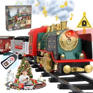 Mini Tudou Trenino Elettrico per Bambini,Natale Telecomando Treno con Vapore,Luce e Suoni,Auto da Pista con Locomotiva a Vapore,Vagoni Merci,Binari,Treno Giocattolo per Bambini Maschi 3 4 5 6 7 8