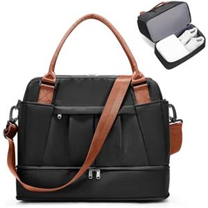 SEAFEW Borsone da Viaggio,Bagaglio a Mano 40x20x25 Ryanair Borsa da Viaggio con Scomparto per le Scarpe,Borsa da Cabina Ryanair 40x30x20 Borsa Sportiva Borsone da Palestra da Weekend,L4-Marrone-Nero