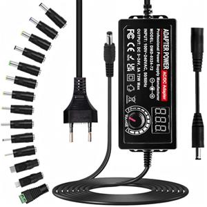 Indmird Adattatore di Alimentatore Regolabile 3V-24V 3A 72W Alimentatore Universale AC/DC 100V-240V Adattatore Universale con 14 Punte e Convertitore di Polarità Per Elettronica 3V-24V DC Motore DVD