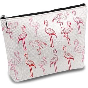 CREATCABIN Flamingo Makeup Bags Rosa Cosmetic Pouch Cerniera Pouches Pencil Case Polycotone Articoli Toeletta Borsa Viaggio Organizer Borsa Accessori Regali Mamma Fidanzata Moglie Insegnante 25x18cm
