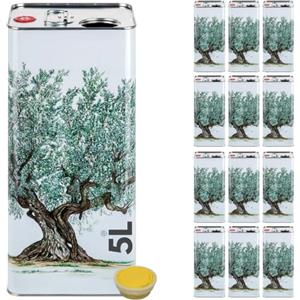 acquaverde | 12 Lattine per Olio di Oliva, Latta Bianca con Albero, in Metallo, Contenitore Alimentare da 5 Litri con Doppio Tappo e Maniglia