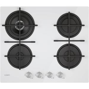 Candy Moderna Piano Cottura a Gas 4 Fuochi, Vetro Temperato, Bruciatore a Doppia Corona, Griglie Lavabili in Lavastoviglie, AxLxP 0,8x59,5x51 cm, Bianco - CVG6BR4WTW