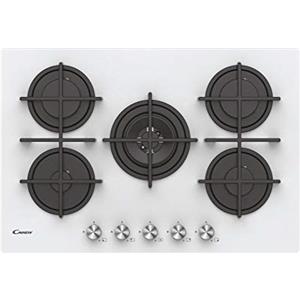 Candy CVG74WPW Piano A gas in Vetro, 5 fuochi, Colore Bianco