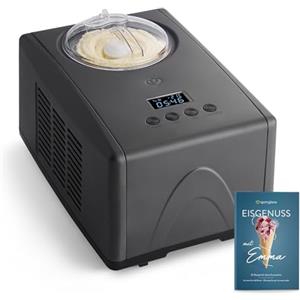 Springlane Kitchen SPRINGLANE Gelatiera Emma 1,5 L con compressore autoraffreddante 150 W, in acciaio inossidabile con contenitore per il ghiaccio rimovibile (Antracite, 1.5 L)