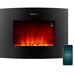Cecotec Camino Elettrico Ready Warm 2250 Curved Flames Connected. 2000 W, Dimensione 22, WiFi, 2 Livelli di Potenza, Telecomando, Pannello Curvo, Timer, 20 m²