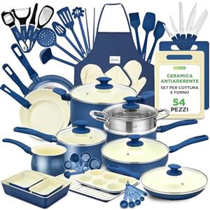NutriChef Set 54 Pezzi Professionale con Pentole, Padelle e Teglie da Forno in Ceramica Antiaderente, Compatibile con Piani Cottura a Induzione
