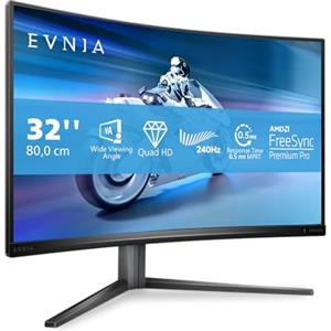 PHILIPS Evnia 32M2C5500W - Curved Gaming Monitor QHD da 32 pollici, 0,5 ms MPRT, 240 Hz, FreeSync Prem. Pro., HDR400 (2560x1440, HDMI, DisplayPort, USB Hub) grigio