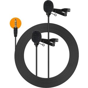 Moman Lavalier - Microfono a doppia testa, doppio microfono da 6 m, con protezione dal vento, 3,5 mm, TRS/TRRS per smartphone, PC, fotocamera DSLR D02
