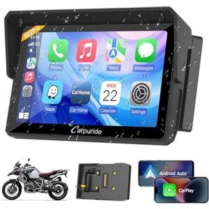Carpuride W502PRO B per Moto B.-M-.W CarPlay e Android Auto e Doppio Bluetooth, Navigatore Moto Impermeabile da 5 pollici, condivisione di musica, Interfono, EQ, Sensore di Luce, Bussola, Barometro