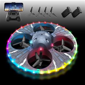 Charmofun UFO Drone per Bambini e Principianti, Mini Drone con Telecamera e Luci LED Multicolori, Droni Telecomandato Bambini con Flip a 360° e Evitamento Ostacoli, Dotato di Due Batterie (Nero)