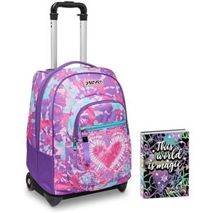 Seven Trolley Scuola, Trendy Heart Girl, Multicolore, 2 in 1, Spallacci Uso Zaino, Cross-Over System, Scuola e Viaggio + Seven Diario 12 Mesi, Nero, Ragazza