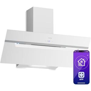 Klarstein BigBite 90 - Cappa da Cucina, 90cm, Cappa Aspirante, Controllo WiFi &Touch, 305 m³/ora, Efficienza Energetica A++, LED, Silenziosa, Nera, Scarico & Ricircolo
